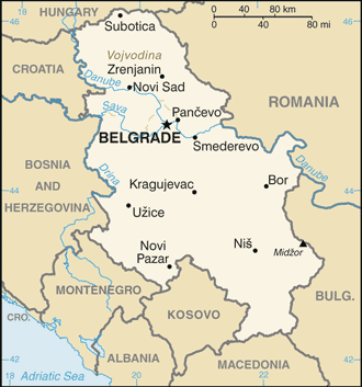 mapa Sérvia